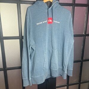The North Face “Never Stop Exploring” Blue Pullover Hoodie | Unisex